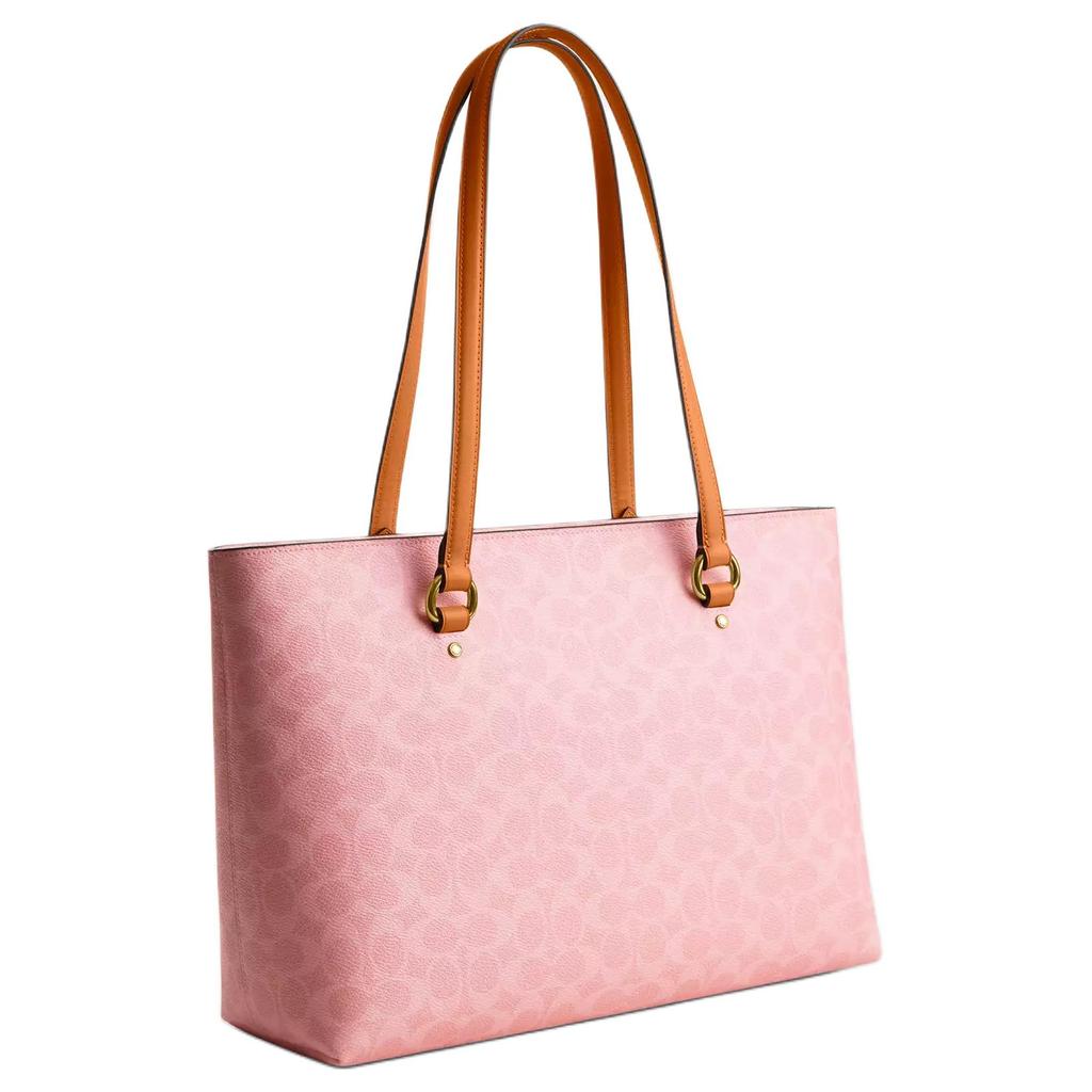 Coach Coated Canvas Tote Bag With Side Zipper Pocket Women Handbags Gold Pink CEA21-IMPO