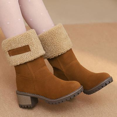Winter  Medium Boots Thick Heel Lamb Wool Large Cotton Matte Snow Boots Two Wear Warm Women's Shoes Boots
