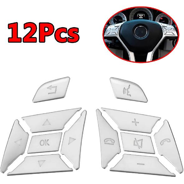 12Pcs Steering Wheel Buttons Sticker Trim Decoration Cover Sticker Replacement for Mercedes-Benz A B C E SLK SL ML GL ClA GlA W176 W212 W204 W246