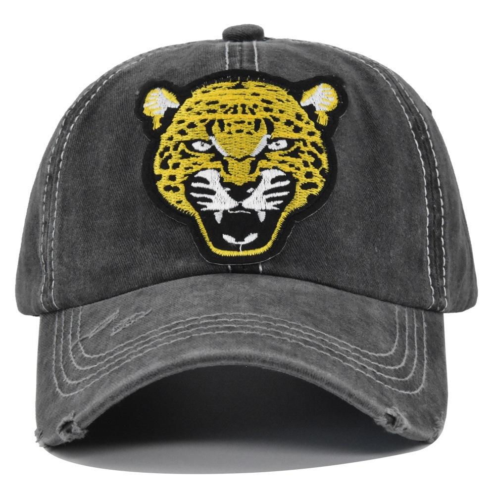 Three-dimensional Embroider Baseball Cap Leopard Embroidered Peaked Cap Washed Distressed Curved Brim Hat Sun Hat Cb354 Cotton