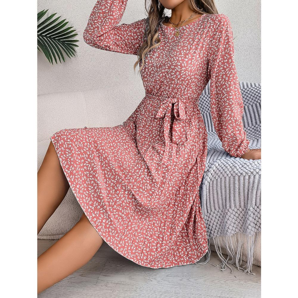Nouvelle Robe Décontractée à Manches Longues, Florale, Ample, Plissée, Mode Femme, Robes Florales Imprimées