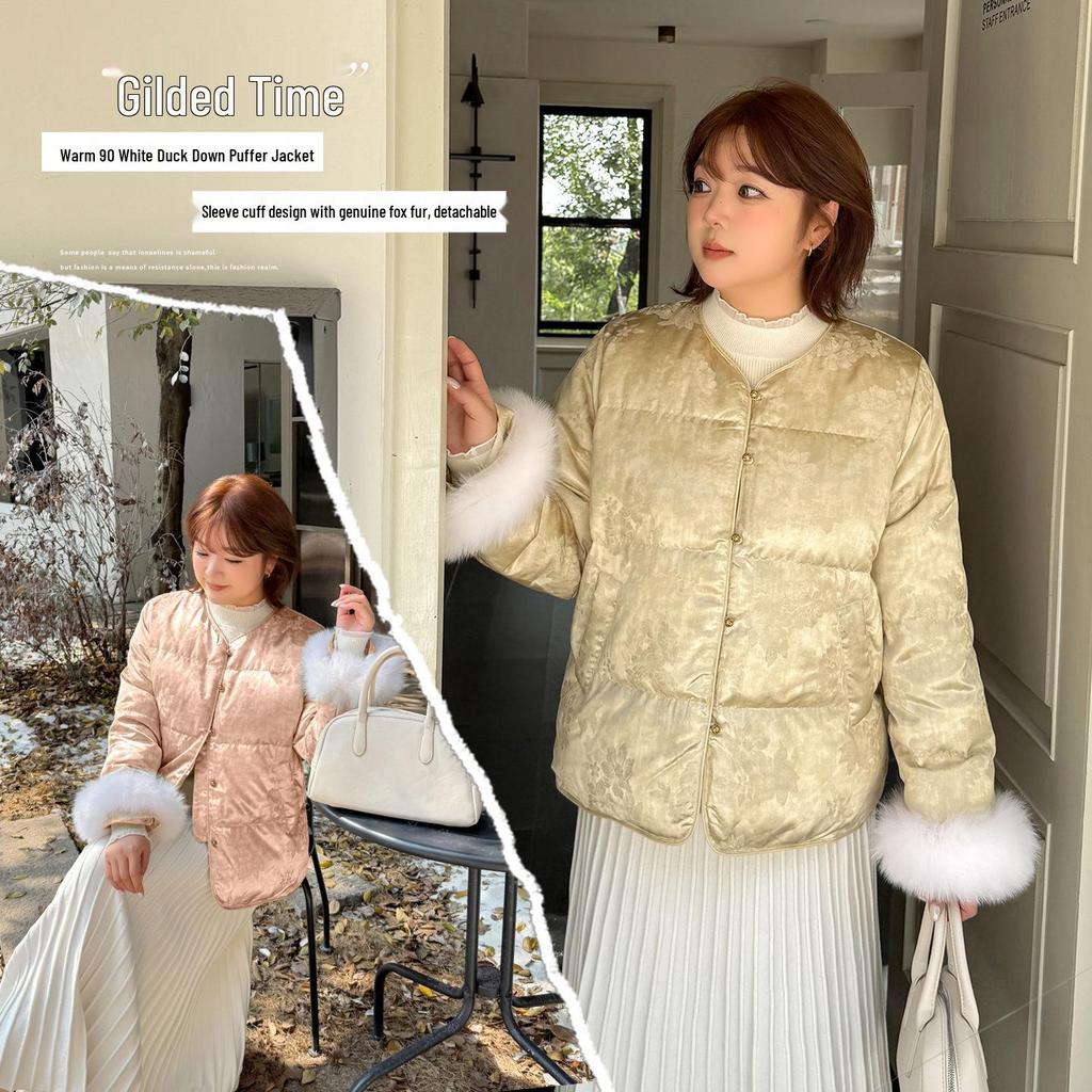 Chinesischer Stil Fell Patchwork Jacquard Daunenjacke 90% Weiße Entendaunen - Nationaler Stil Warm 2025 Winter Oberbekleidung
