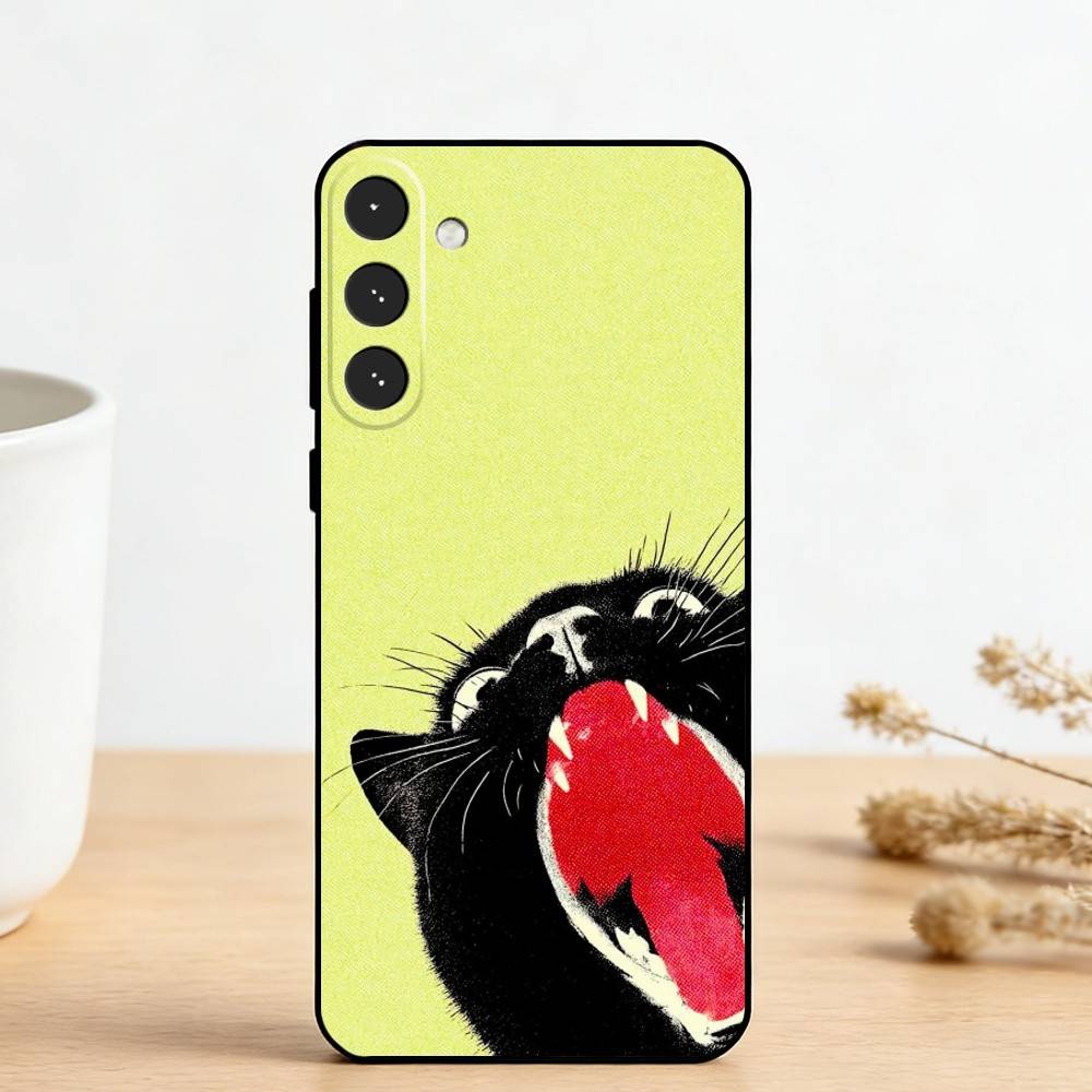 C-Cute Black White Cat   Phone Case For Samsung Galaxy A73,A72,A71,A70,A53,A52,A51,Others Soft Black Cover