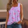 Women Sleeveless Tank Top Square Neck Ruched Halloween Print Casual Summer Blouse Lightweight Comfortable Fit