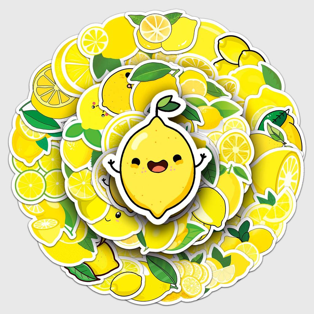 50pcs Children's Lemon Graffiti Cartoon Fruit DIY Stickers for Phone Cases & Luggage - Waterproof