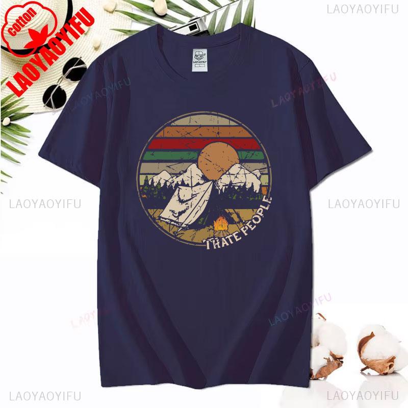 Love Camping I Hate People Vintage Funny T-Shirt Unisex Tees Camping Hiking Short Sleeve Tops Camper Gift Cotton O-Neck T-Shirt