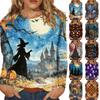 Women's Long-sleeved Loose-necked Halloween Print Casual Top, Suitable for Holiday Parties