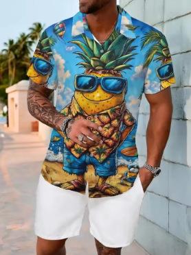Pineapple Print Sports Men s Women s Vacation Hawaiian Shirt Outdoor Casual Loose Comfortable Fashion XXS