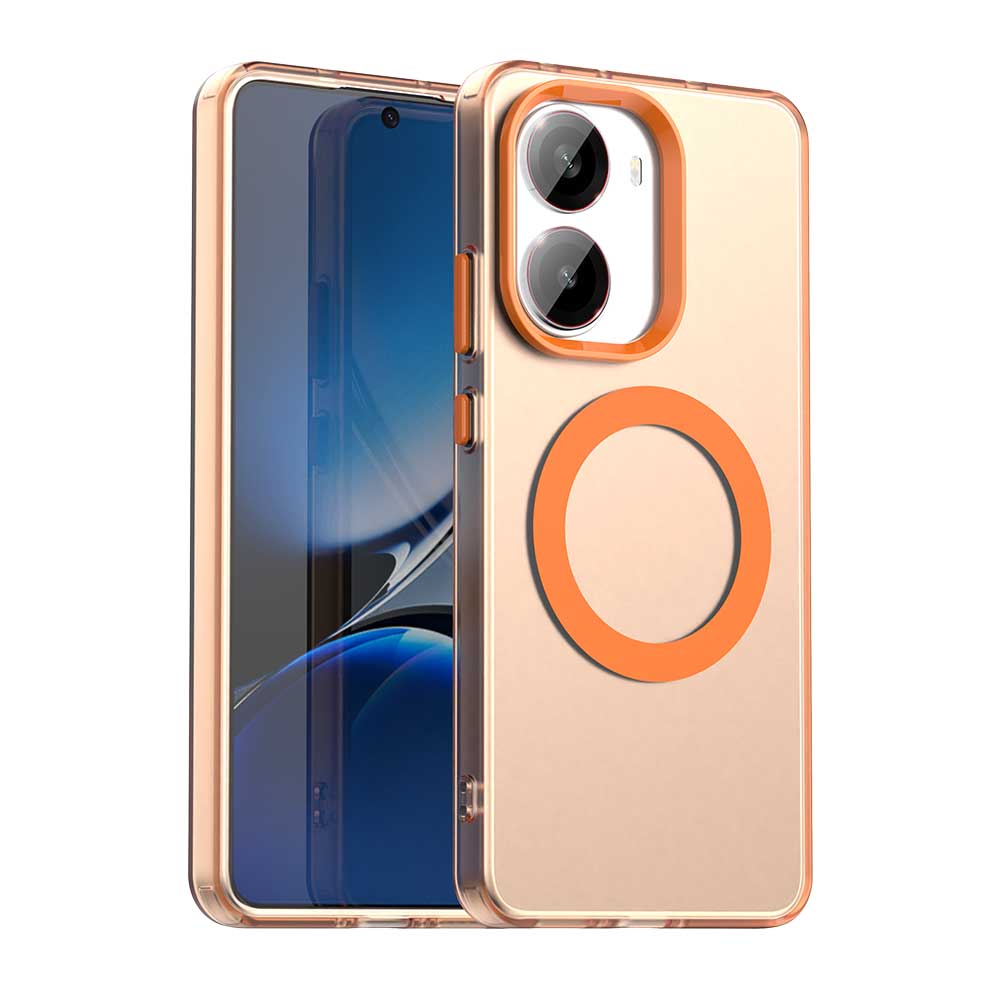 

Магнитный беспроводной зарядный чехол для Xiaomi Poco X7 Pro X6 Pro 5G Чехол Конфетные цвета Прозрачная задняя крышка Poco X7 Pro оранжевый