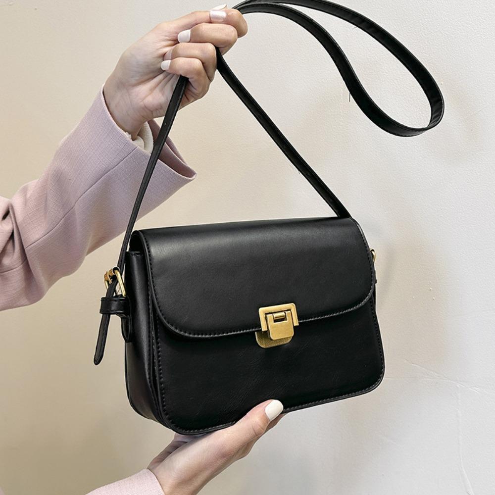 Solid Color Small Square Bag PU Leather Women's Armpit Bag Korean Buckle Shoulder Bag  Shooping