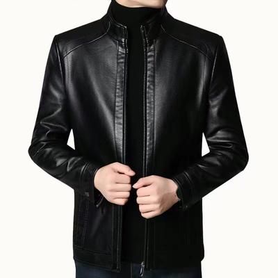 Chaqueta de cuero con cuello levantado para hombre, chaqueta gruesa de cuero cálida de terciopelo, chaquetas sociales para otoño e invierno, novedad de 2023