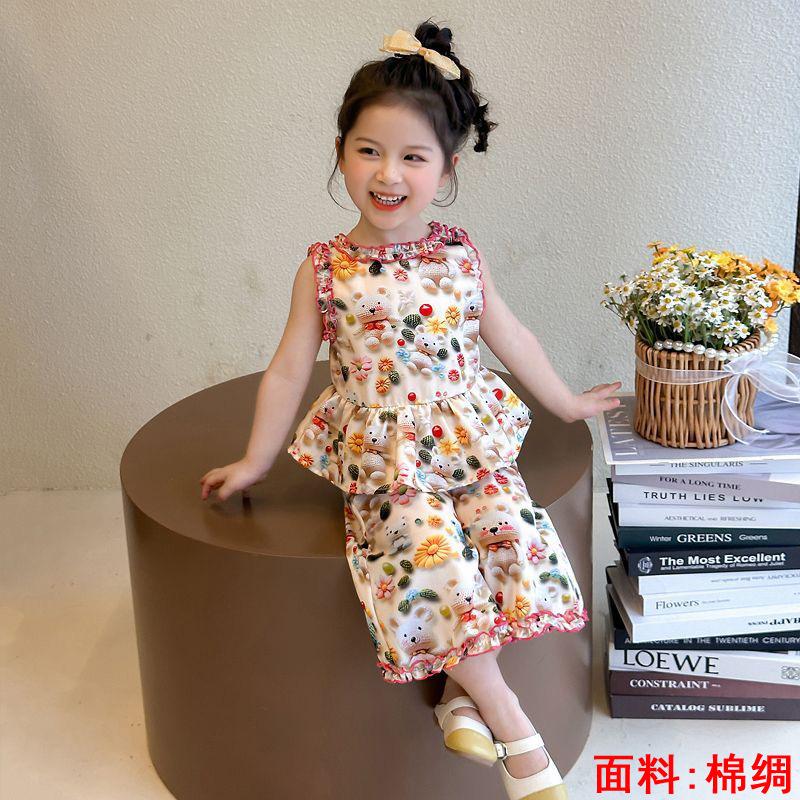 Girls Summer Floral Rayon Vest And Shorts Set Cute Baby Cotton Silk Home Wear Two Piece Outfit For Kids