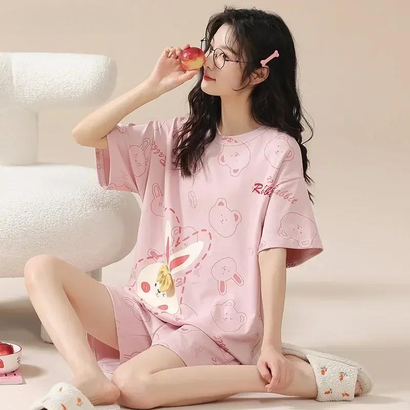 Rabbit Print Women's Pajamas Set Cotton High Quality Pijamas Short Sleeve Nightwear Fashion Lingerie Sleep Wear