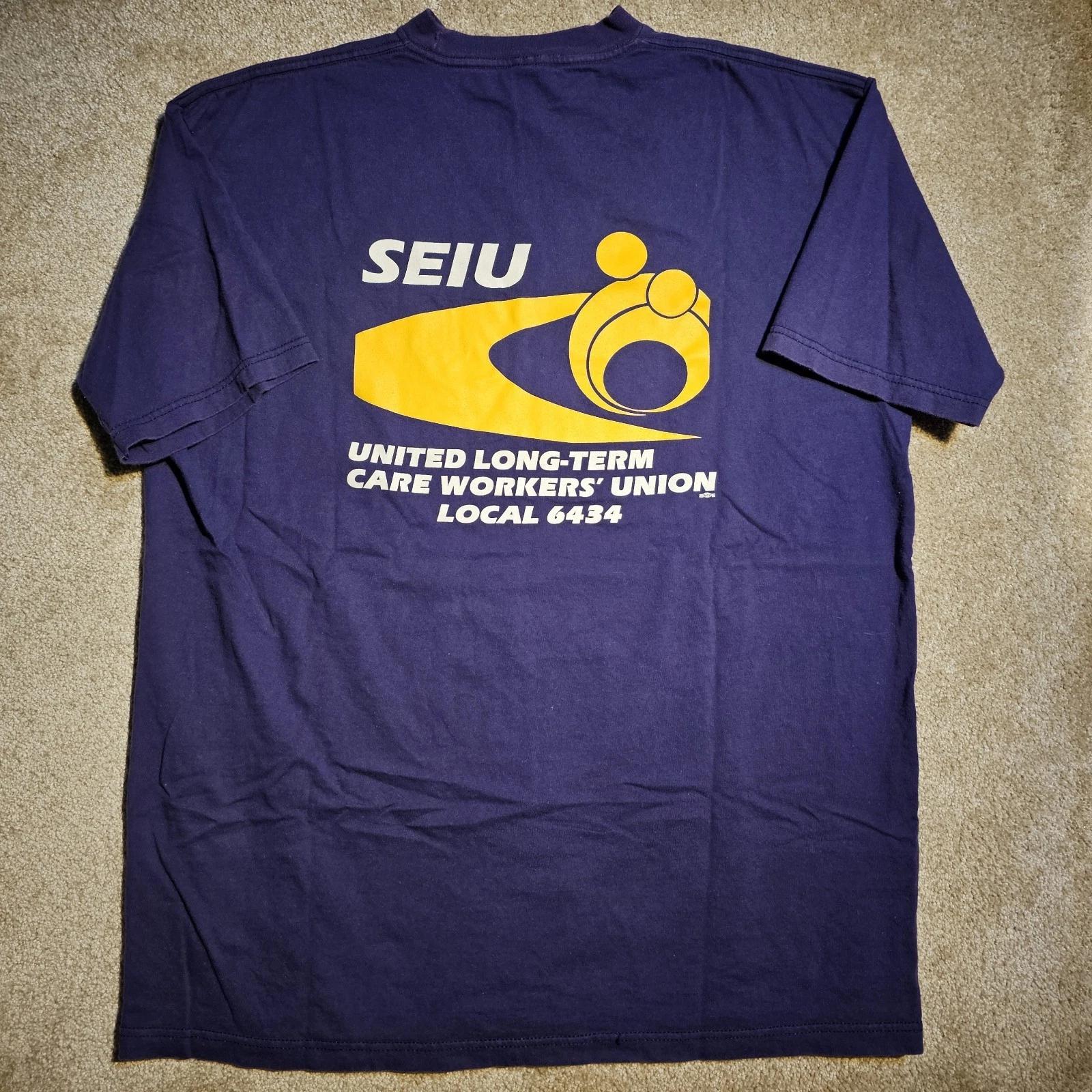 Vintage Y2k SEIU Local 707 Mens 2XL Union Made T-shirt USA Purple Grunge Granny 3XL