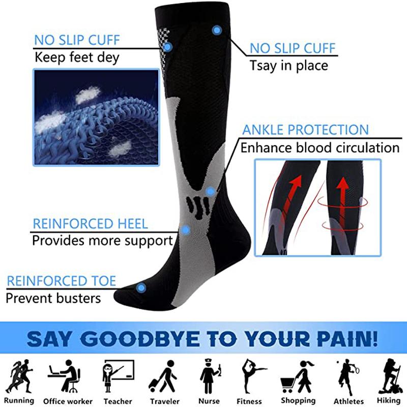 6Pairs New 20-30Mmhg Compression Socks High Stockings For Men & Women Sports Marathon Cycling Football Varicose Veins Eu35-45