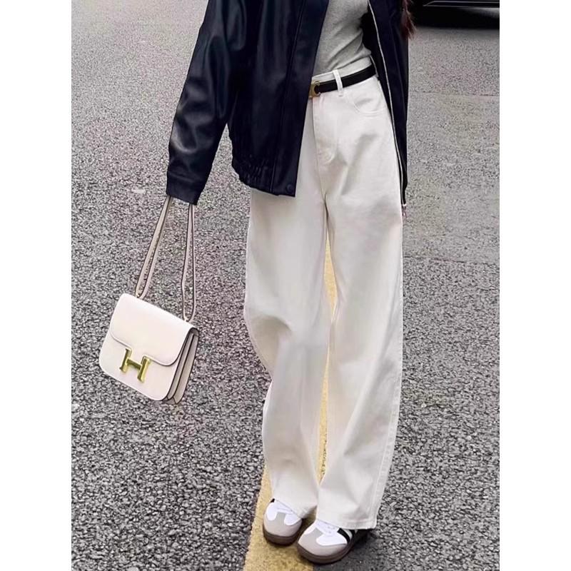 Fleece thickened straight jeans women's winter new high waist loose wide legs thin narrow pants
