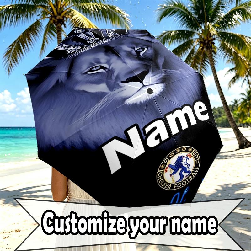 Custom Name Personalized Football Club F.C Print Umbrella, Auto Open Close, 8‑Rib Sturdy Frame, Commute Camping Hiking Use, Birthday Gift