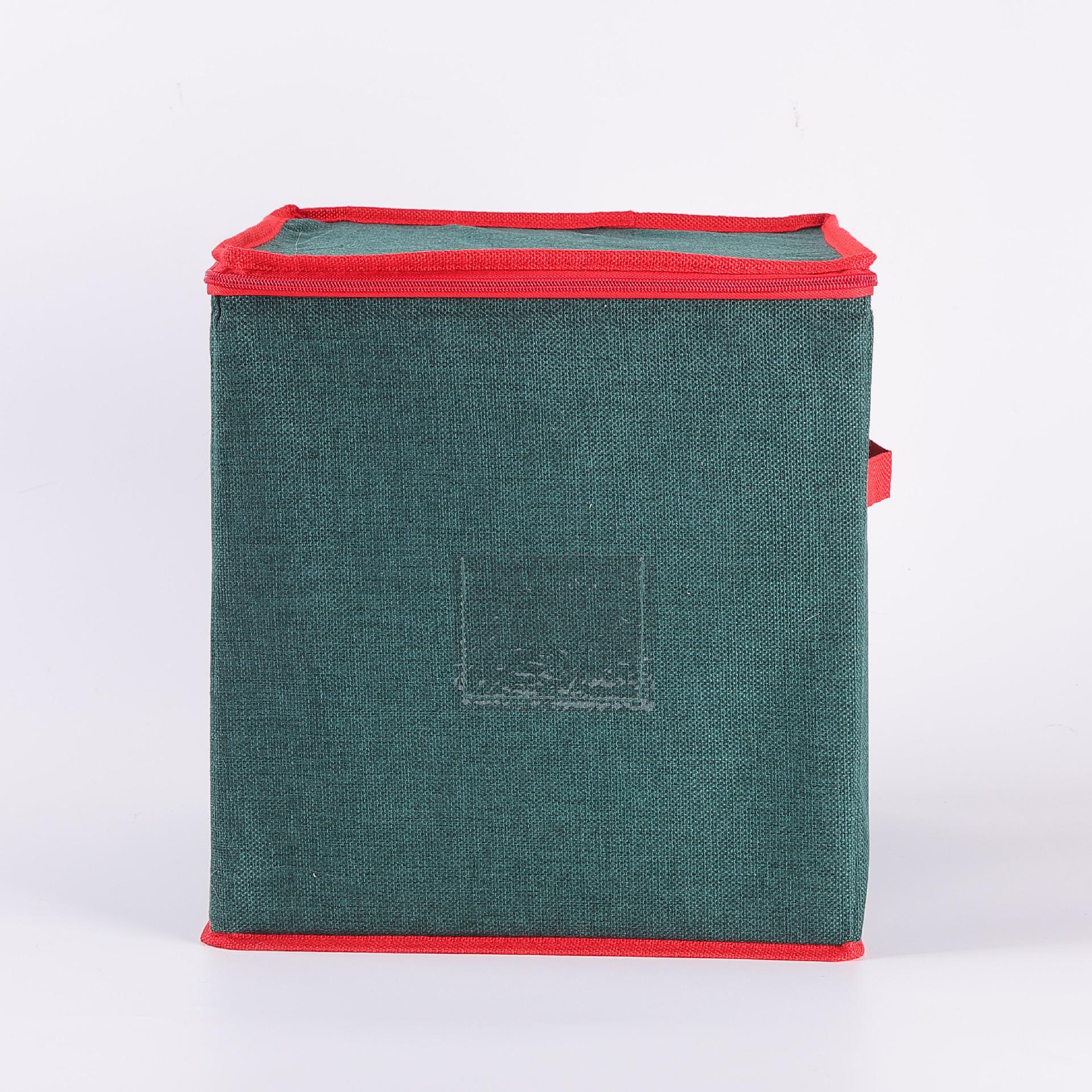 Green Cotton Linen 64-Grid Christmas Bauble Storage Organizer Box 34*34*34 зелёный