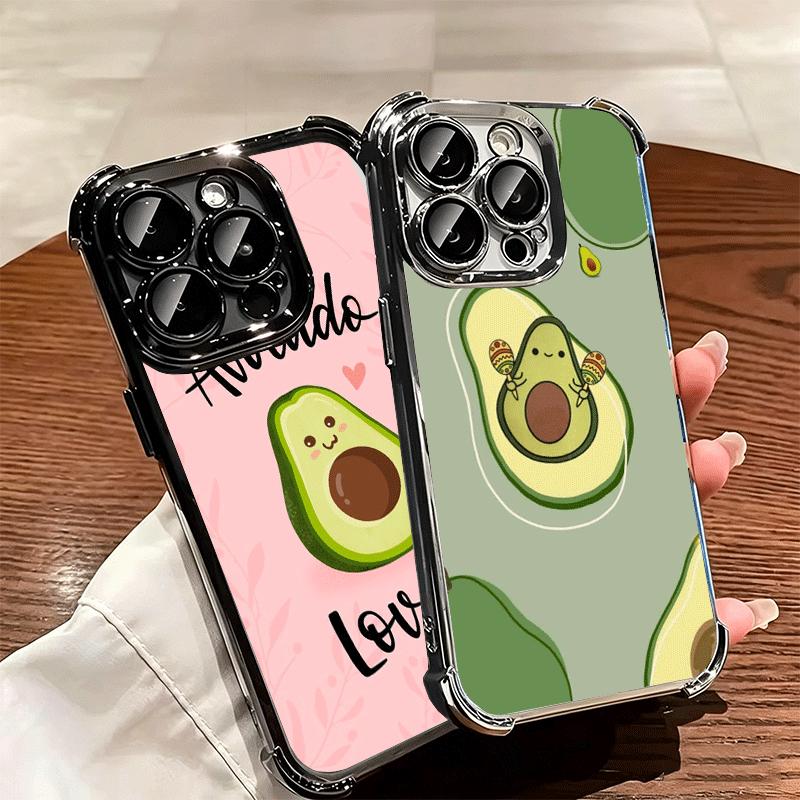 Cartoon Cute Avocado Plating Phone Case For Iphone 16 17 Pro Max Air 16E 14 15 Plus 12 13 Mini Anti-Fall Airabag Cover