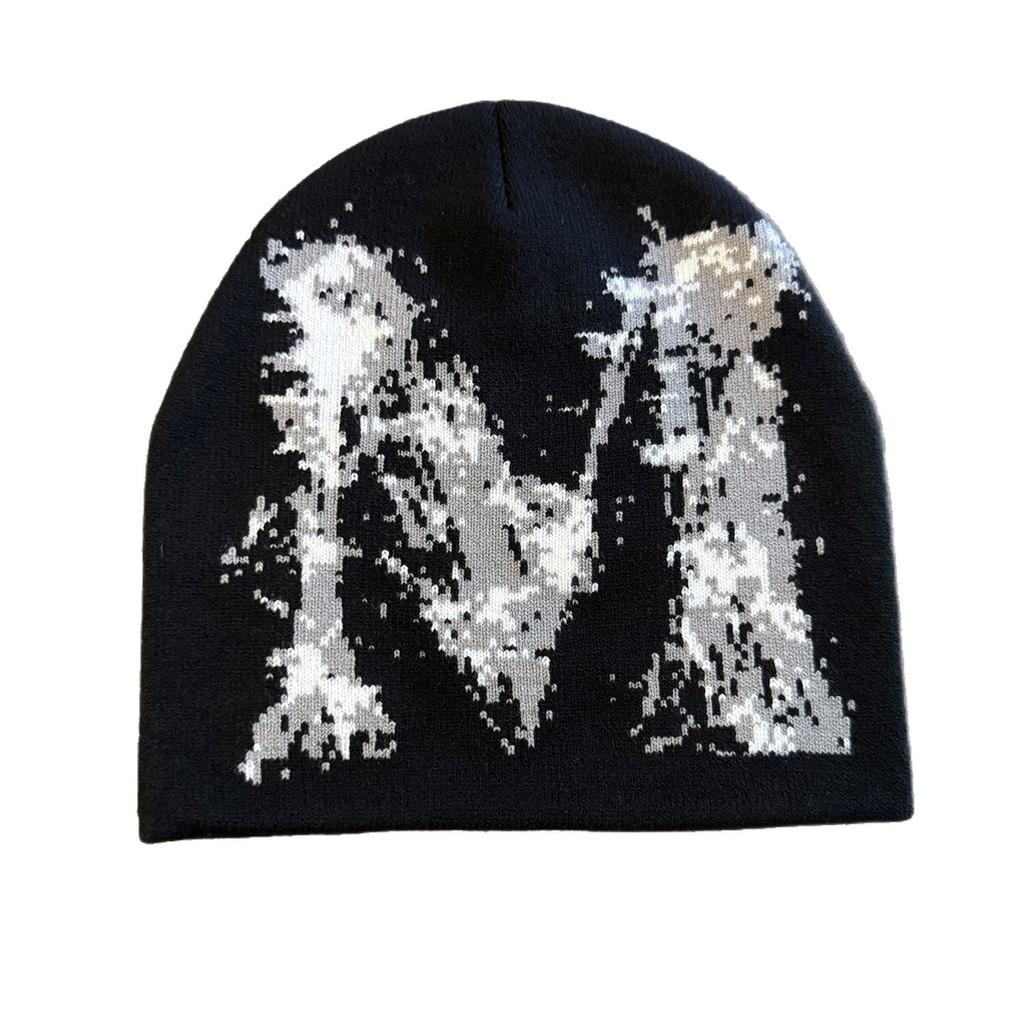 High Top No Brim Knit Cap With M Letter For Cozy Casual Wear