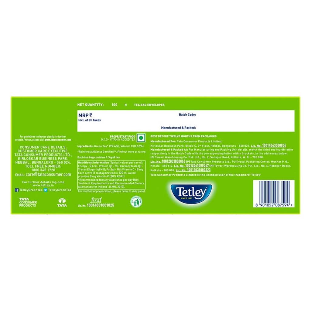 Tetley Green Tea Classic Refreshing Immune Support with Vitamin C 100 Tea Bags 140g
