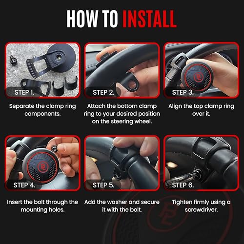 Fouring Steering Wheel Spinner, Silicone Power Steering Wheel Knob for Cars, Excellent Grip, Car Accessories, Interior (Red)