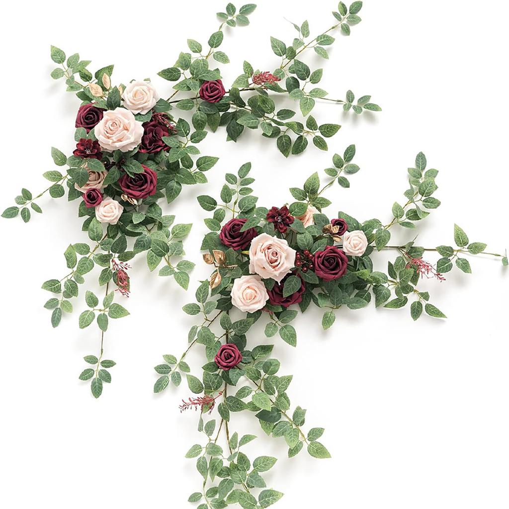 Burgundy Artificial Flower Chair Back Arch Wedding Table Centerpiece Party Banquet Decor