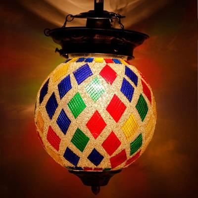 Handcrafted Rhombus Shape Glass Crystal Decorated Mosaic Hanging Light (Multicolour)
