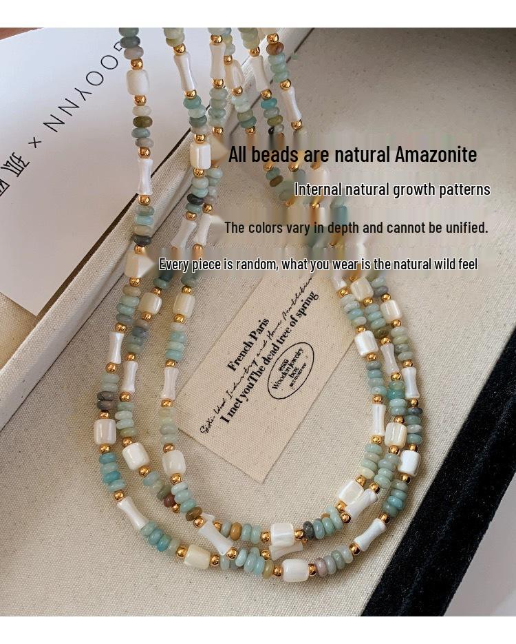 Elegant Green Stone & Mother-of-Pearl Bamboo Necklace – Women's Mixed Metal Choker