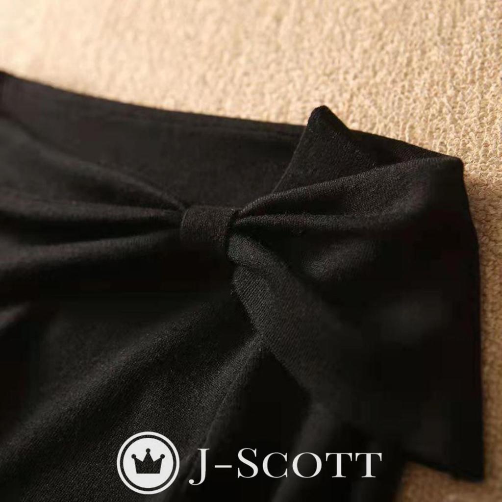 Boat Neck Knit Ribbon Slim Spring 10 Looks Regular Contoured Easy Korean Style Stylish Looks Black [J-Scott] Tops, Motif, Thin, Soft, Fit, 10/4