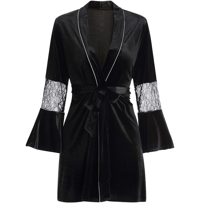 

Женская пижама из золотистого бархата с кружевом и нагрудными подушечками – сексуальная ночная рубашка с открытой спиной и подтяжками для осени и зимы One Size