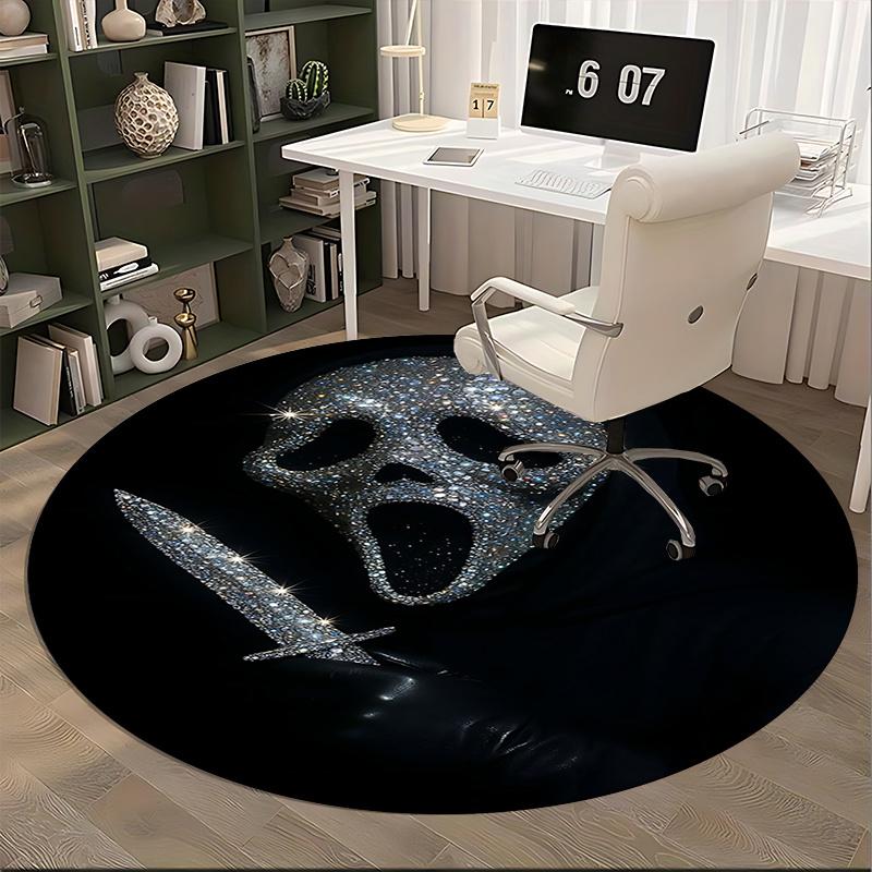 Diamond Encrusted Ghostface Chair Mat Round Carpet for Home Decor, Office Flooring, Gift Idea for Any Room0218b