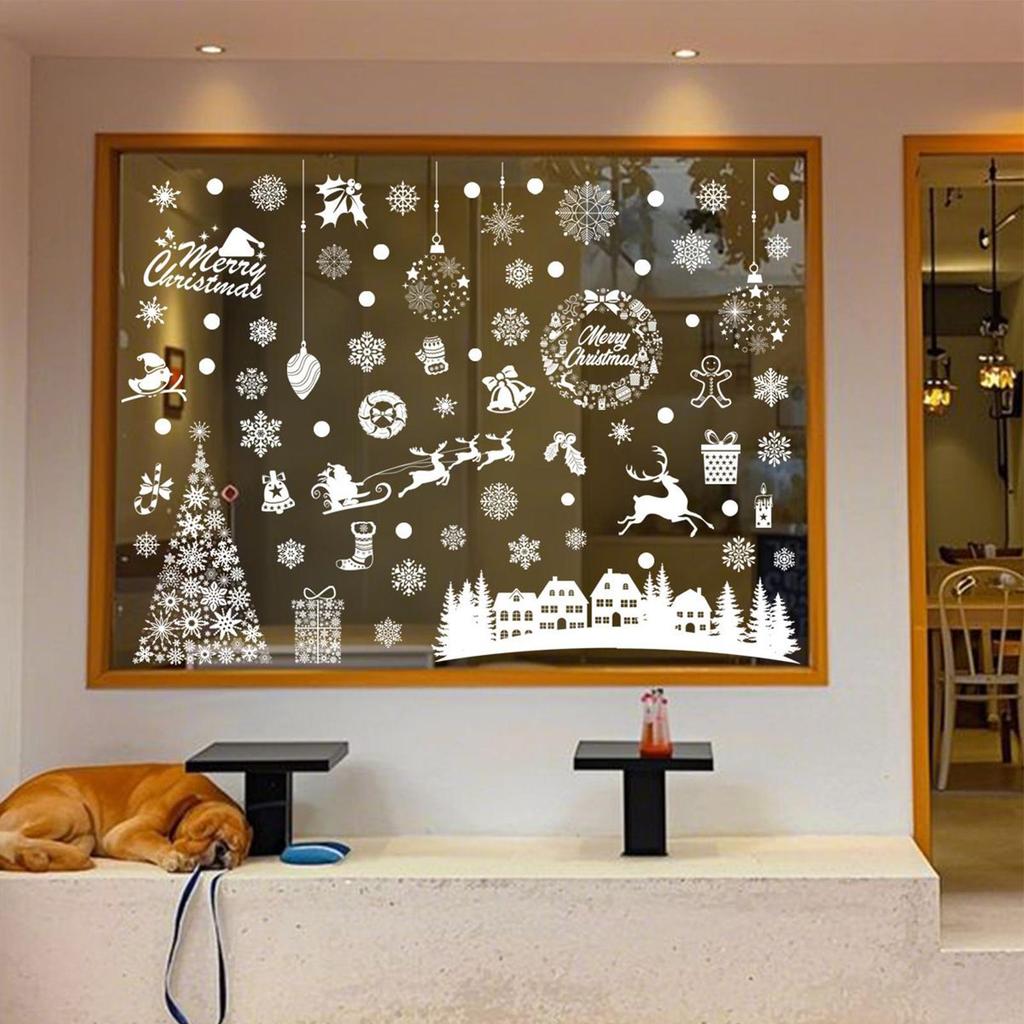 Snowflake Window Clings Elk Tree Snowflake Decals Winter Window Clings Holiday Decor For Mirror Door Bathroom Bedroom Living