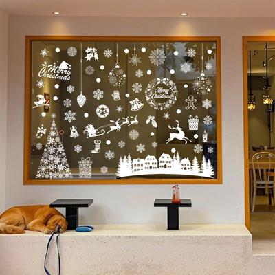 Christmas Decals Elk Tree Snowflake Decals Winter Window Clings Holiday Decor For Mirror Door Bathroom Bedroom Living Room