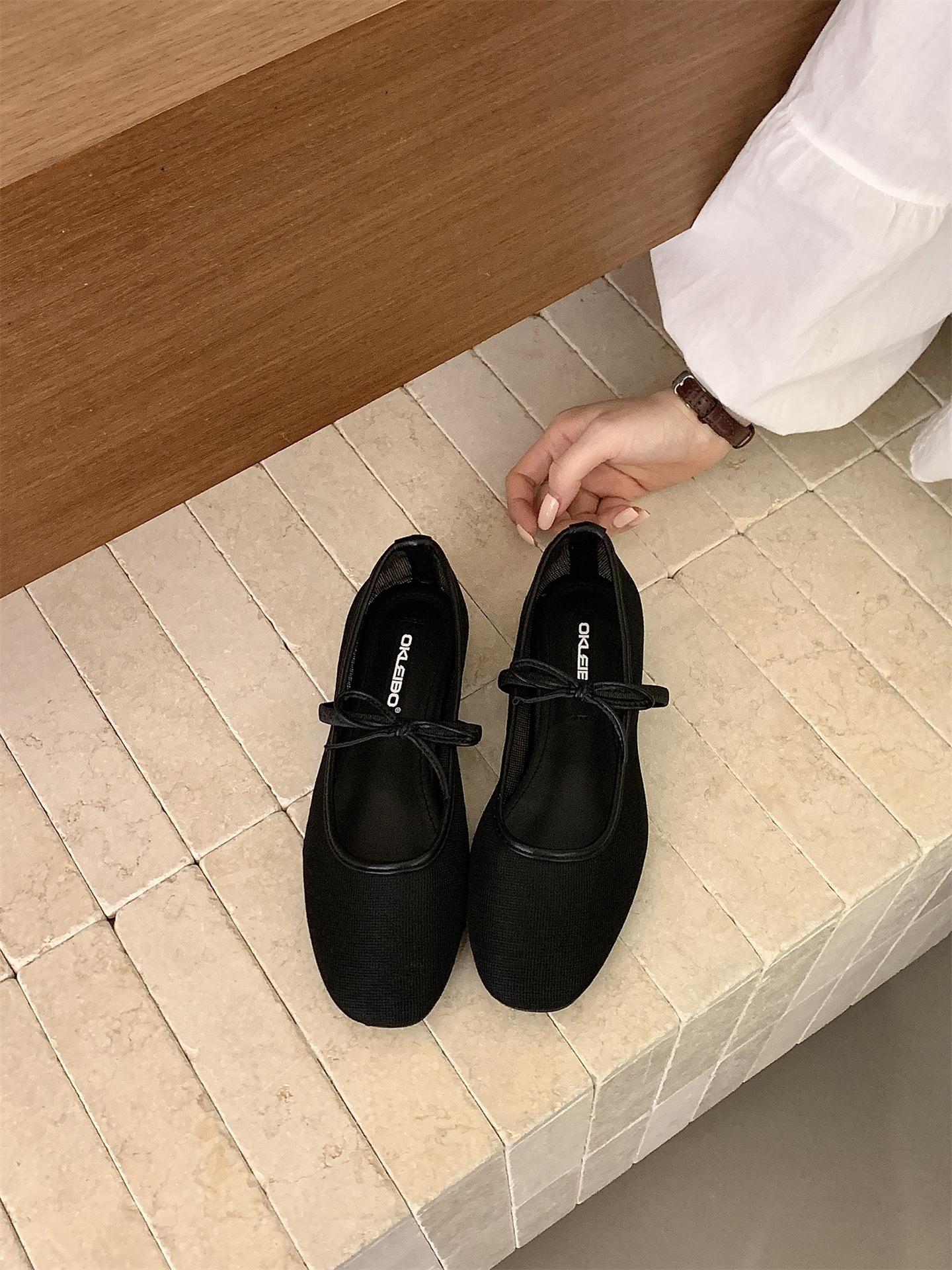 

French Retro Mesh Breathable Bow Mary Jane Shoes Summer Breathable Gentle Ballet Shoes Single Shoes 39 чорний