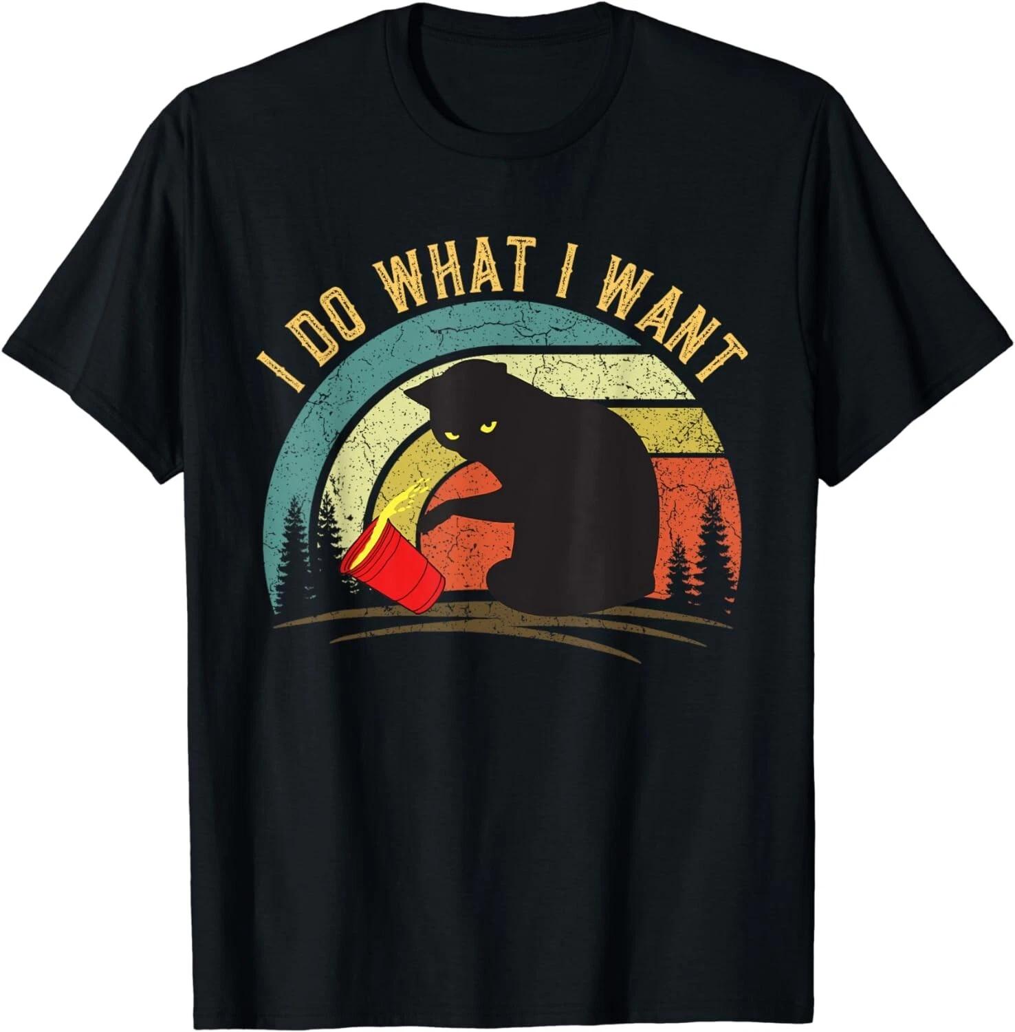 I Do What I Want Cat Coffee Black Cat Red Cup Funny Graphic Gift T-Shirt M