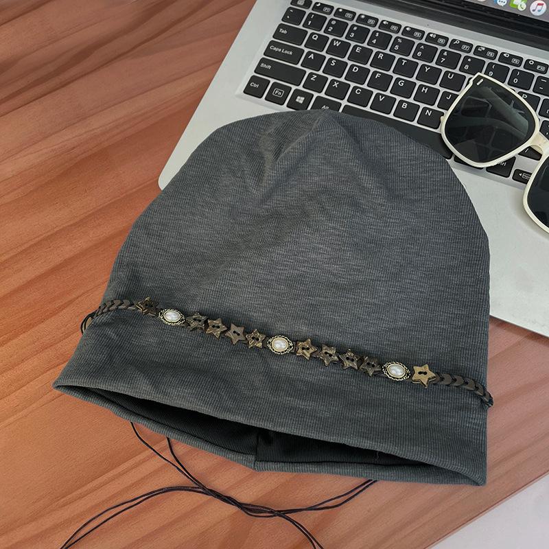 Retro Five Pointed Star Tassel Baotou Hat for Women In Autumn Thin Breathable Niche Versatile Loose Face Showing Small Pile Hat