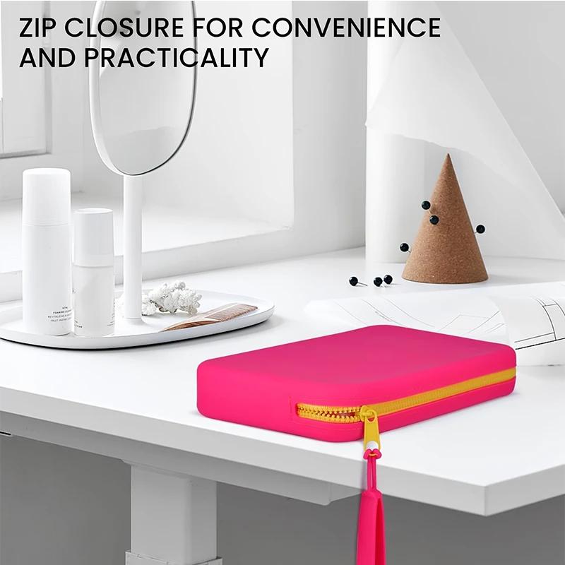 Multifunctional Waterproof Cosmetic Bag with Zipper Square Silicone Storage Bag Portable Travel Cosmetics and Toiletries Bag