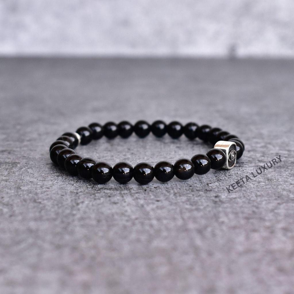 Natural Black Onyx Bead Bracelets Stacking Beaded Bracelets Evil Eye Protection Charm Beaded Bracelet for Men Unisex Friendship Bracelet