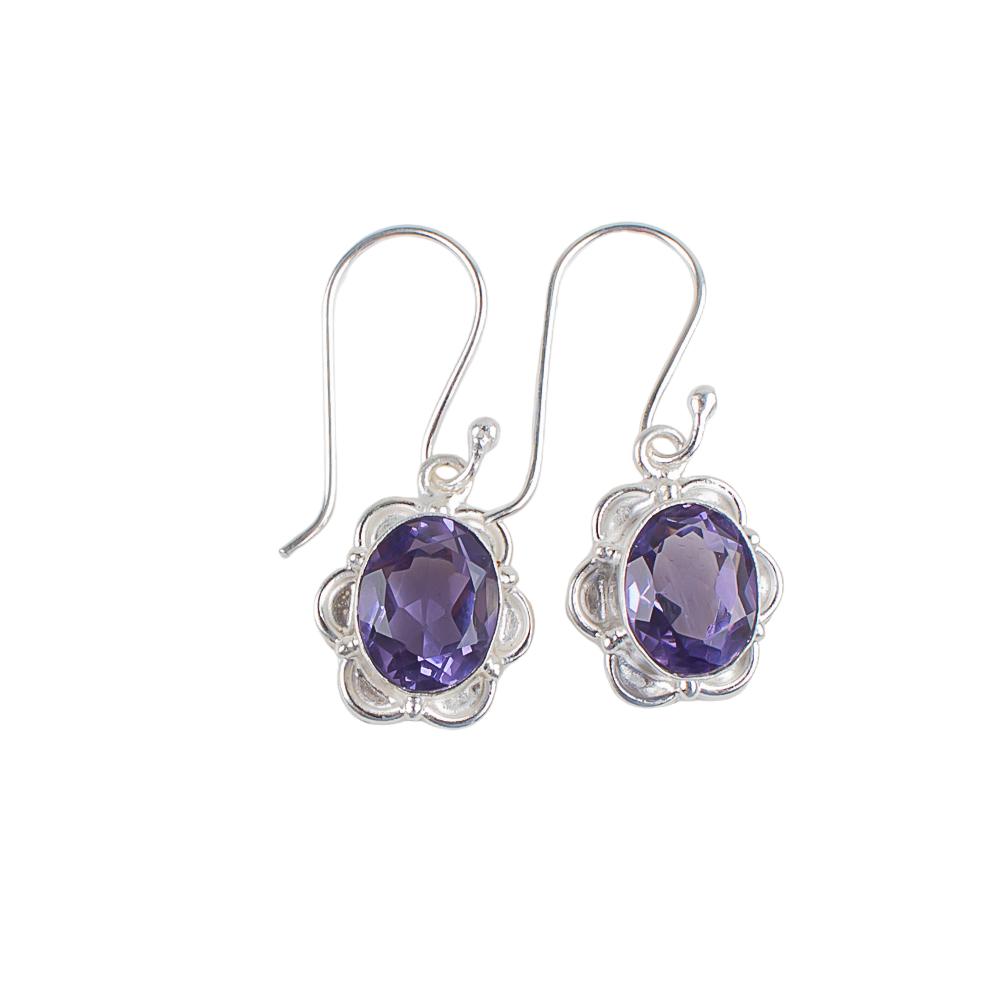 Natural Iolite Gemstone 925 Sterling Silver Jewelry Handmade Hook Earrings 1.30" EE-11-5