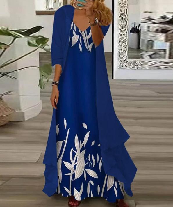 

Элегантное макси-платье с цветочным принтом и бабочками, с длинным кардиганом, женское платье в стиле бохо-шик, повседневное летнее платье 3XL