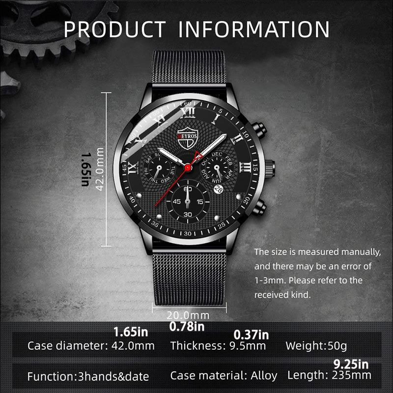 Modische Herrenuhr aus Edelstahl, leuchtende Kalender-Quarzuhr für Herren