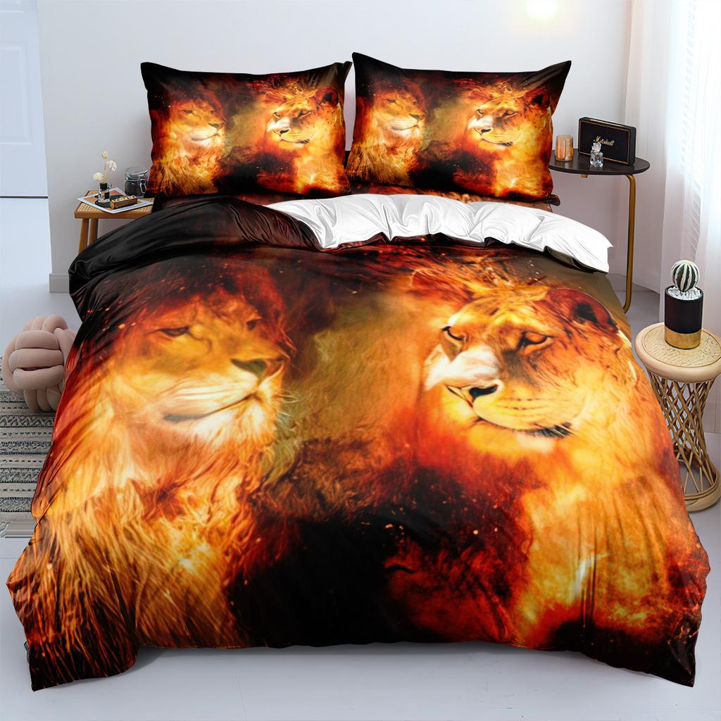 Wolf and Lion Animals 3D Duvet Cover Set Microfiber Quilt Cover 2 Piece with Pillowcases 50x75cm (without Filler) for Kids Teen
