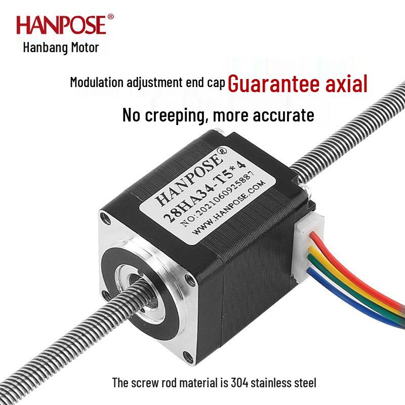 28-Step Linear Stepper Motor with T5 Trapezoidal Screw, Miniature Reciprocating High Torque Motor