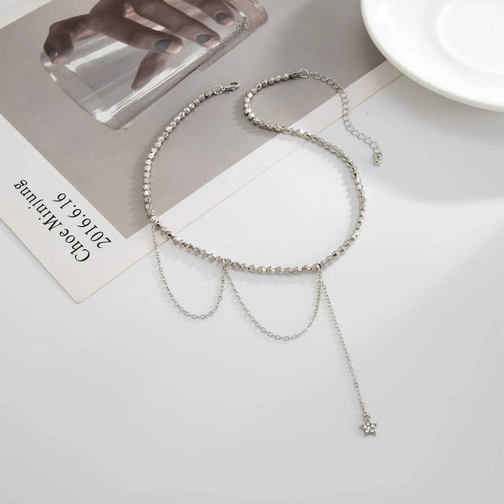 Ingemark Minimalism Trendy Beaded Chain Necklace for Women Bohemia Silver Color Star Pendant Chokers Necklace Party Jewelry Gift