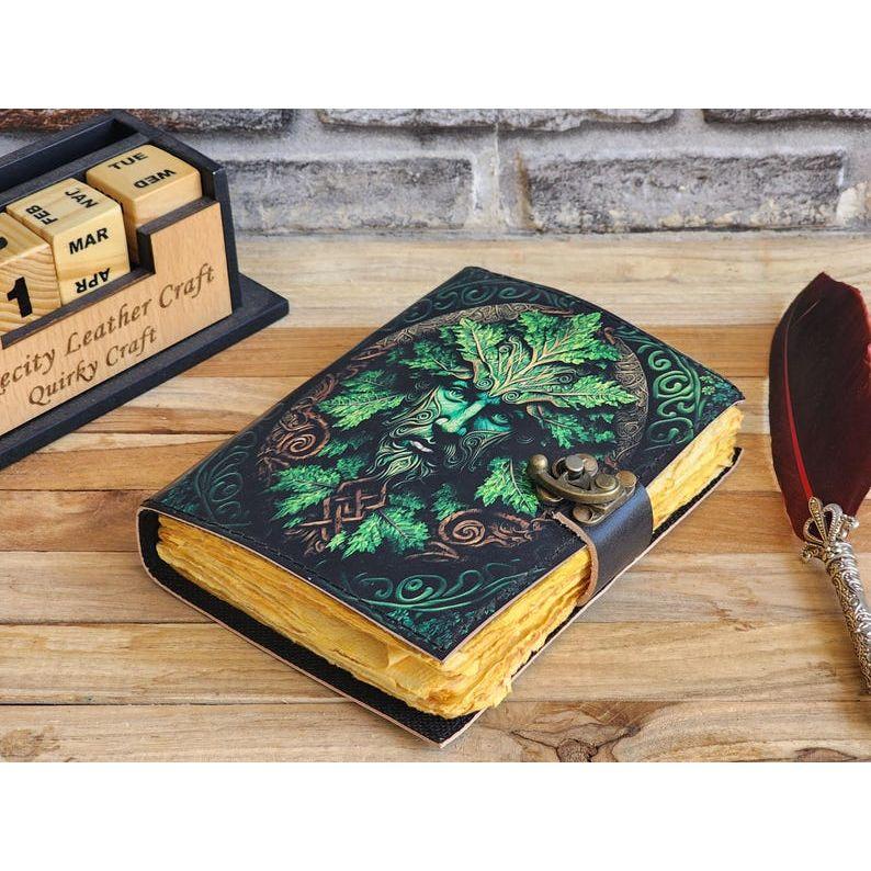 Green Man  Leather Printed Notebook! Grimoire Journal ! Personal Notebook ! Spell Notebook Gift for Him Book Of Shadows ! Recipe Notebook