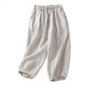 Damen Baggy Baumwoll-Leinenhose Elastischer Bund Lässig Locker Sommer Strandurlaub Hose