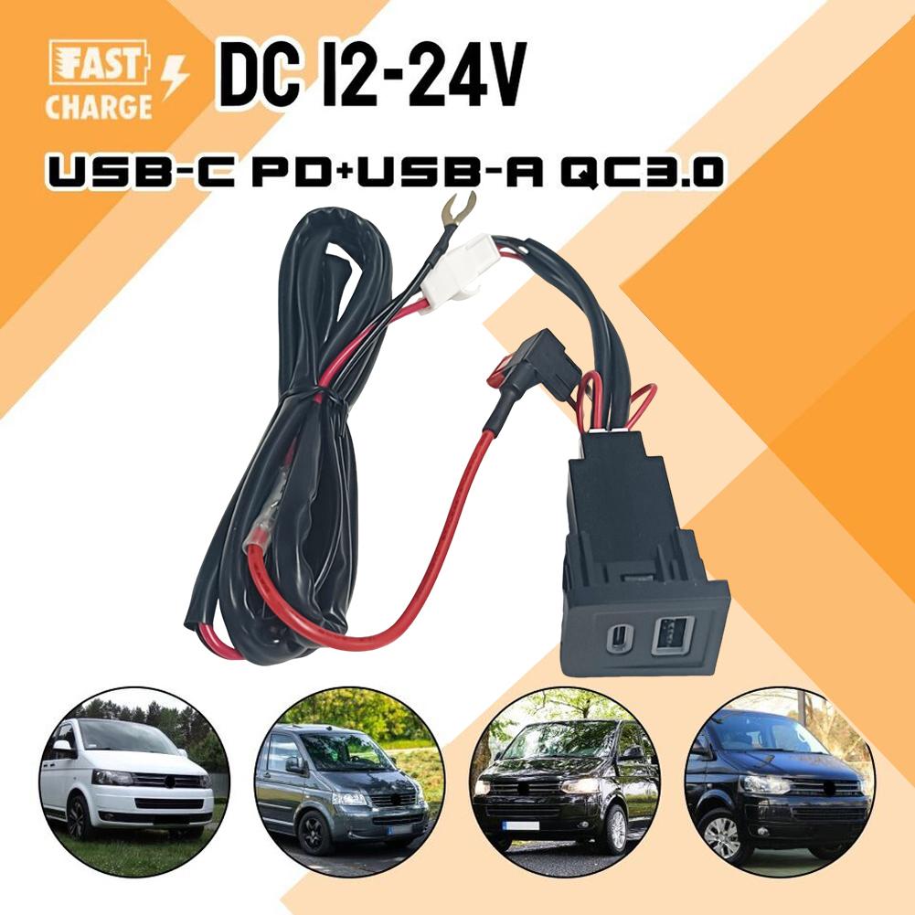 Dual USB Car Charger Socket Type C PD+QC3.0 USB C Car Charger Phone Charge Power Adapter Outlet for VW Multivan T5 2003-2015