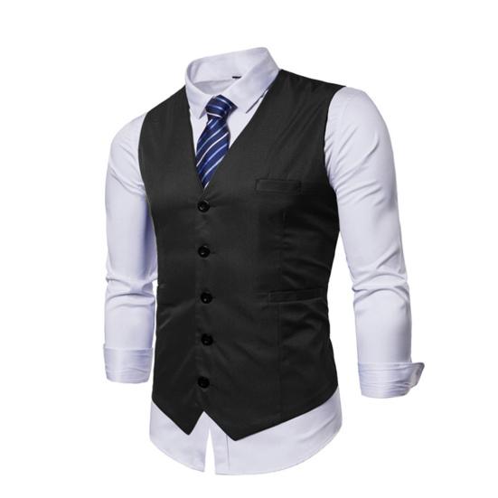 Muži Formální vesta Business Vesta Výstřih do V Bez rukávů Jednořadové kapsy Jednobarevné Knoflíčky Slim Fit Měkký kabát Groomsman