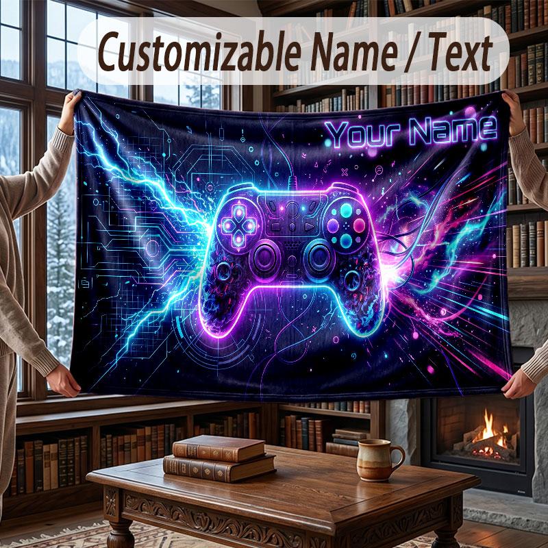 Neon Colorful Theme Throw Blanket Custom Name Text Personalized Blanket Soft Cozy Blanket for Home Sofa Bed